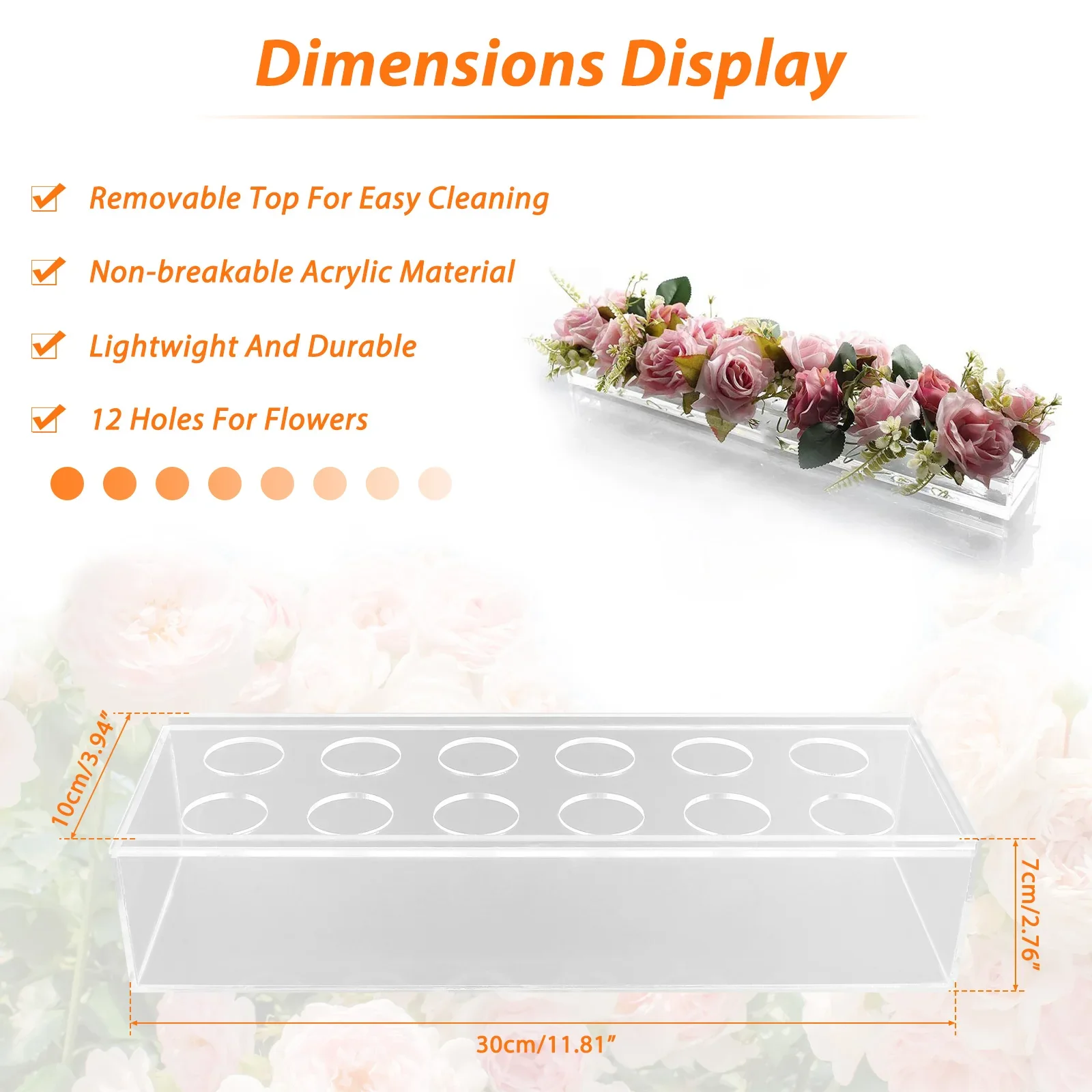 Acrylic Flower Vase Clear Rectangular Floral Vase Decorative 12inch Long Oblong Rectangle Floral Centerpiecet Home Decor