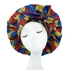 New African Ankara Pattern Satin Linned Bonnet Women Long Ribbon Headwrap Double Layer Headscarf Big Size Adult Hair Cover 3