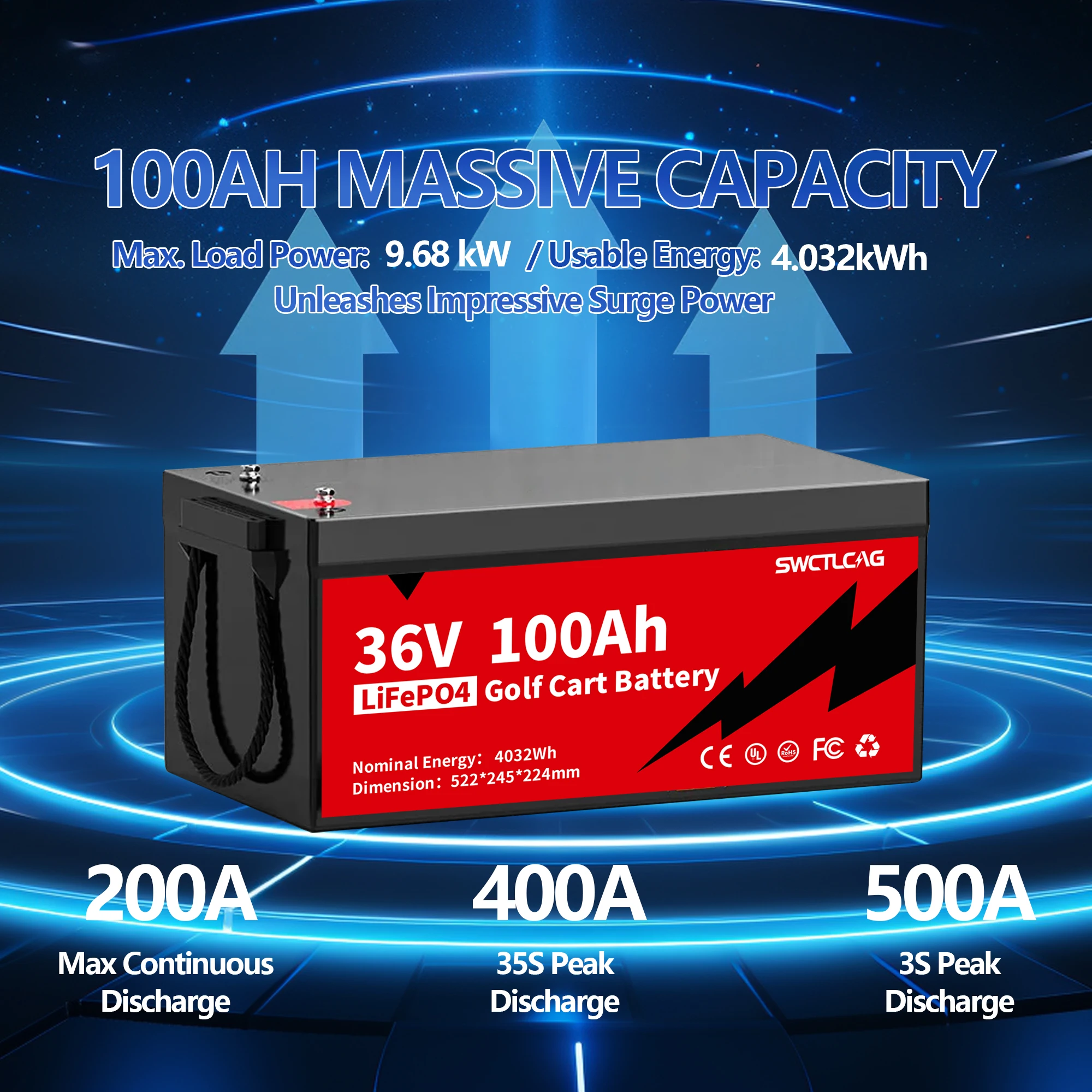 LiTime 36V 100Ah LiFePO4 Lithium Battery 200A BMS Born For 5Kw Golf Cart Marine