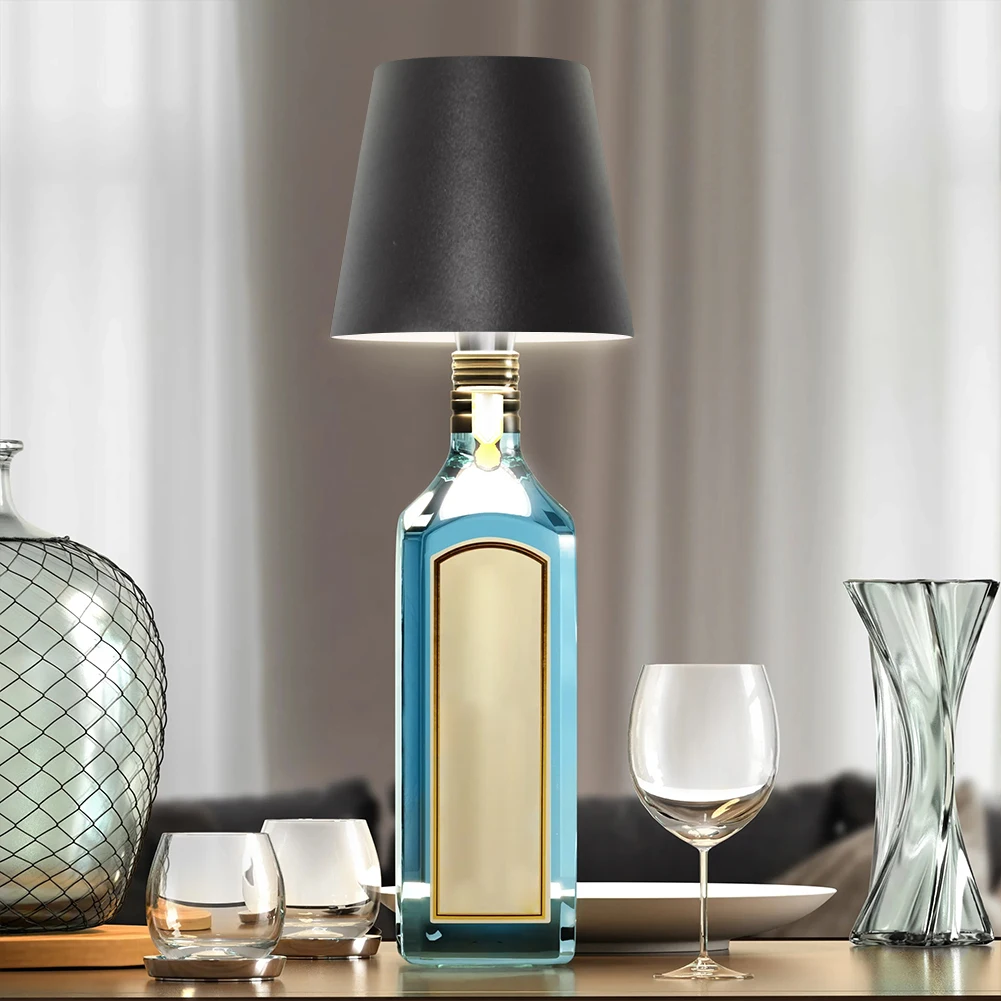 LED Table Lamp Rechargeable Stepless Dimming Metal Dimmable Bottle Lamp Portable Cordless Table Lamp for Family Restaurant & Bar
