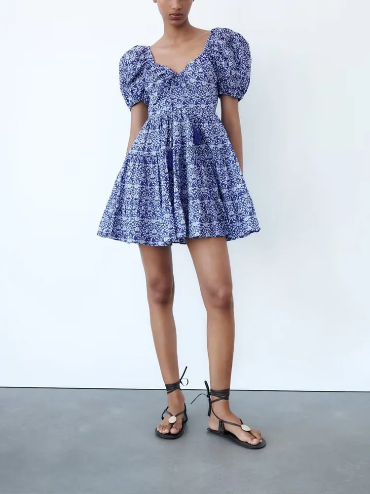 

Женское Хлопковое платье с принтом, элегантное короткое Повседневное платье во французском стиле ретро, лето 2019