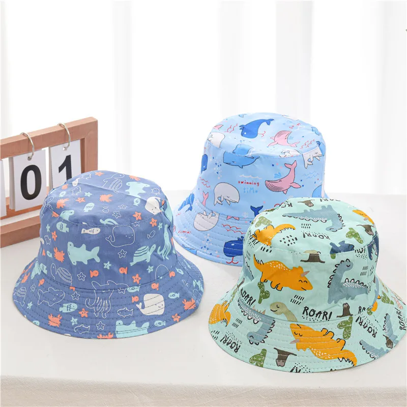 Summer Dinosaur Print Baby Sun Hat Cartoon Cotton Toddler Boys Girls Bucket Hat Kids Fisherman Beach Caps baby stroller toys