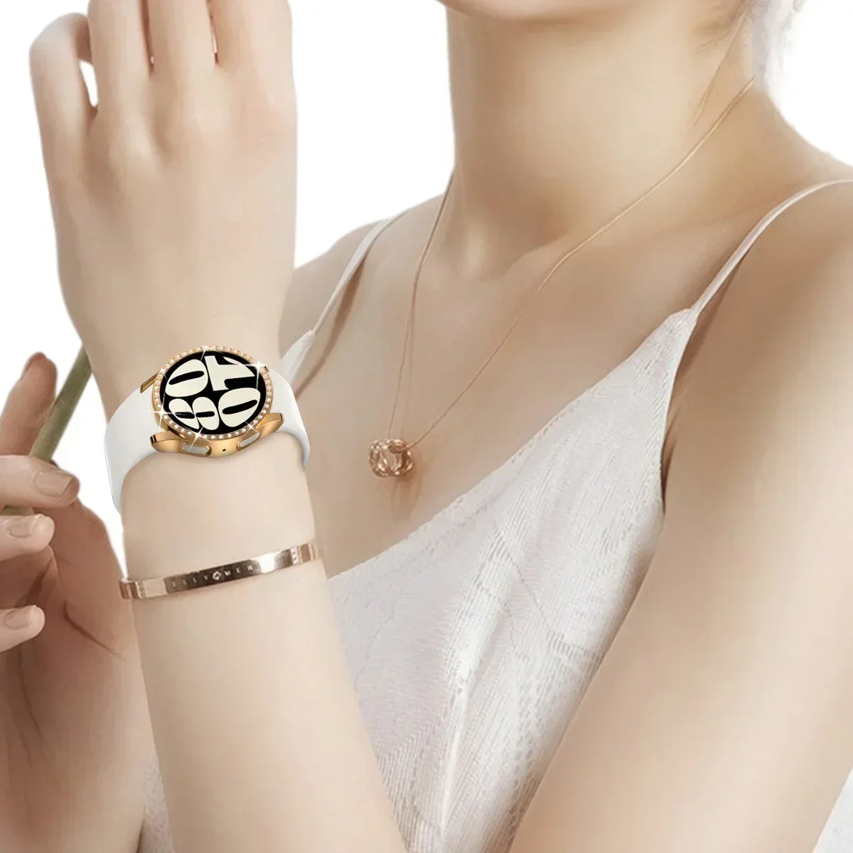 Sparkling Diamond Protective Case for 40mm & 44mm Smartwatches - Shiny Encrusted Cover Without Glass