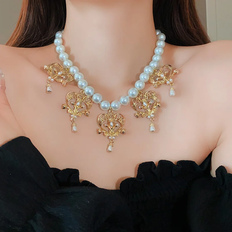 

French Style Exaggerated Temperament Collarbone Chain Pearl Tassel Penpant Necklace for Women Fashion Jewelry Accessories