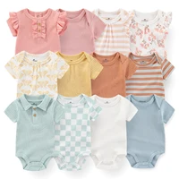 New Born Bodysuits 6Pieces Cotton Baby Girl Clothes Summer Animal Baby Boy Clothes Set Sleeveless Solid Color Bebes