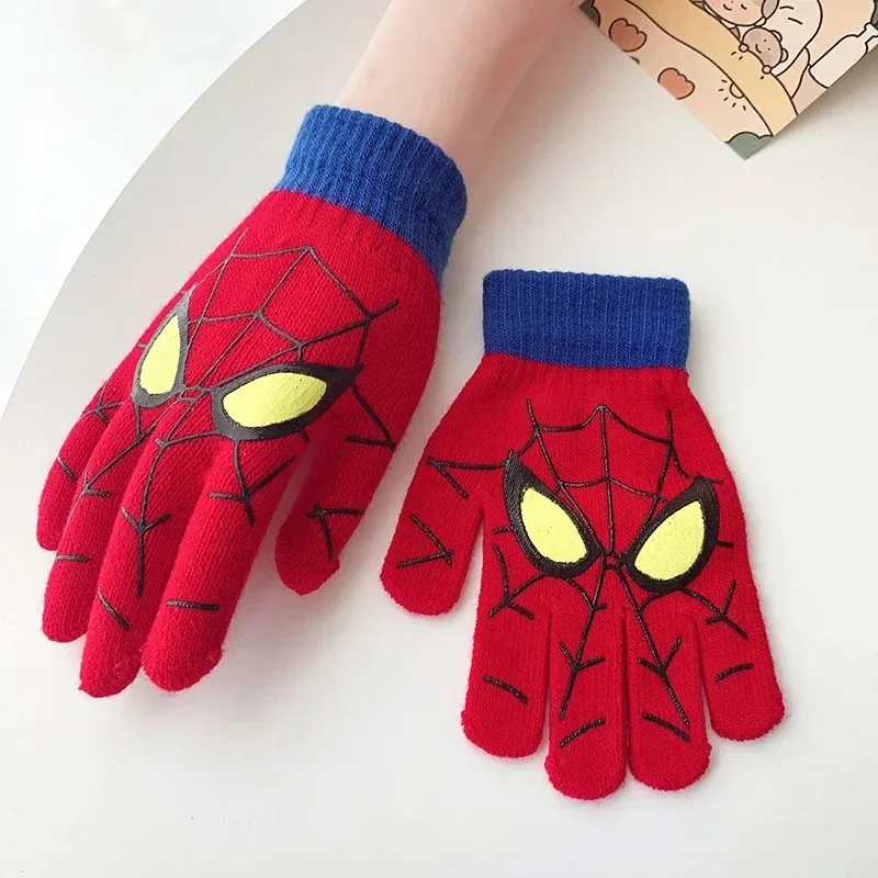Children Gloves Diseny Spiderman Warm Double-layer Cartoon Five-finger Gloves 5-10Y Anti-freezing Hands Marvel Christmas Gift