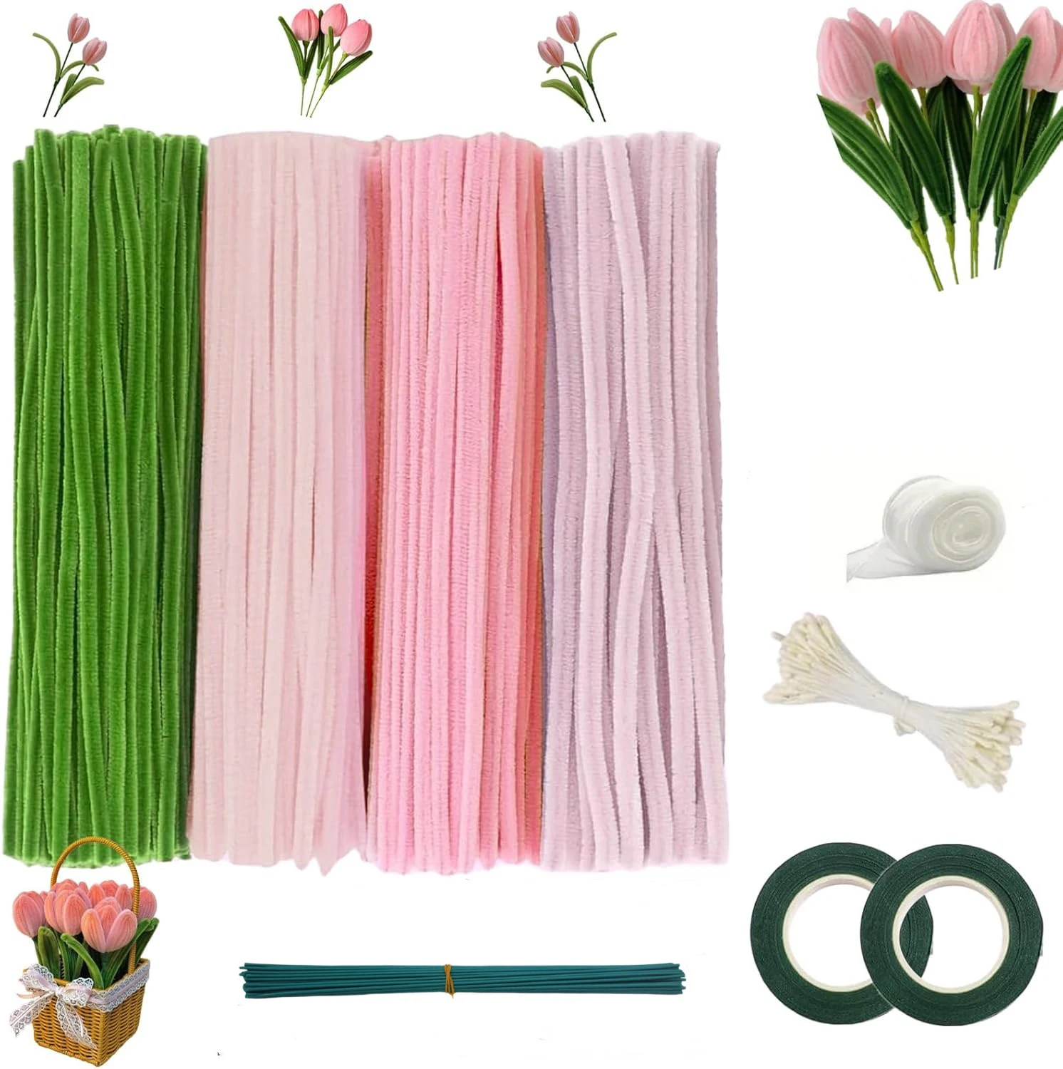 Pulitori per tubi per artigianato, steli di ciniglia, rosa, per bouquet di fiori, con video passo-passo, per principianti, fai da te creativo (10 fiori Pulitori per tubi per artigianato, steli di ciniglia, rosa, per bouquet di fiori, con video passo-passo, per principianti, fai da te creativo (10 fiori