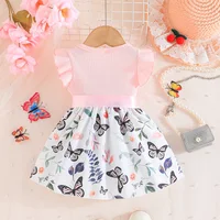 Dress For Kids 6-36 Months Cotton Ruffle Sleeve Cute Butterfly Floral Summer Princess Formal Dresses Ootd For Newborn Baby Girl 6