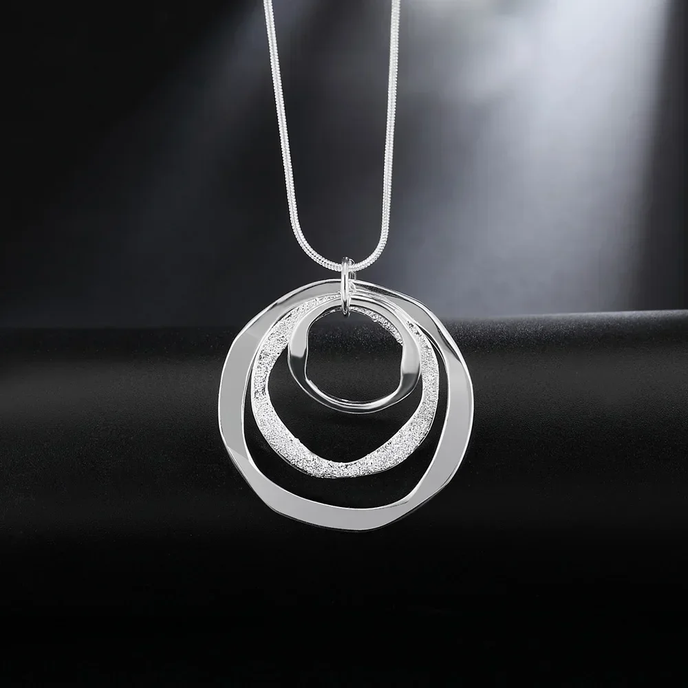 Solid 925 Sterling Silver Necklace pendant necklace silver necklace for Women Bohemia three circle pendant luxury Wedding Jewelry party gift