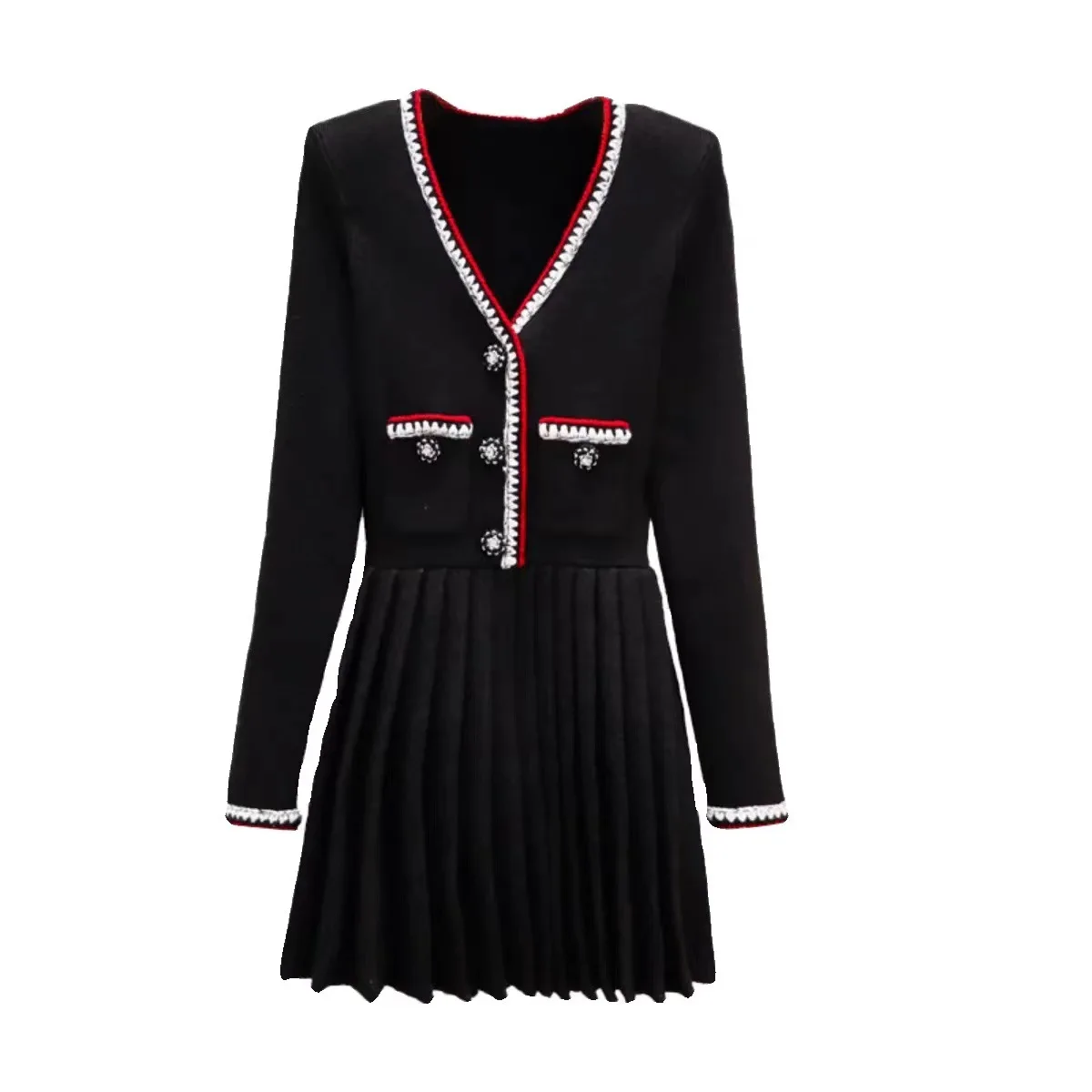 

Women's Dress 2024 New Spring V-neck Contrasting Color Casual Long Sleeve Robes