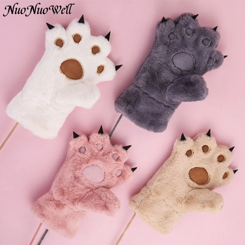 Winter Baby Gloves Warm Gloves Cute Cat Claw Paw Plush Mittens Warm Soft Plush Fluffy Cat Paw