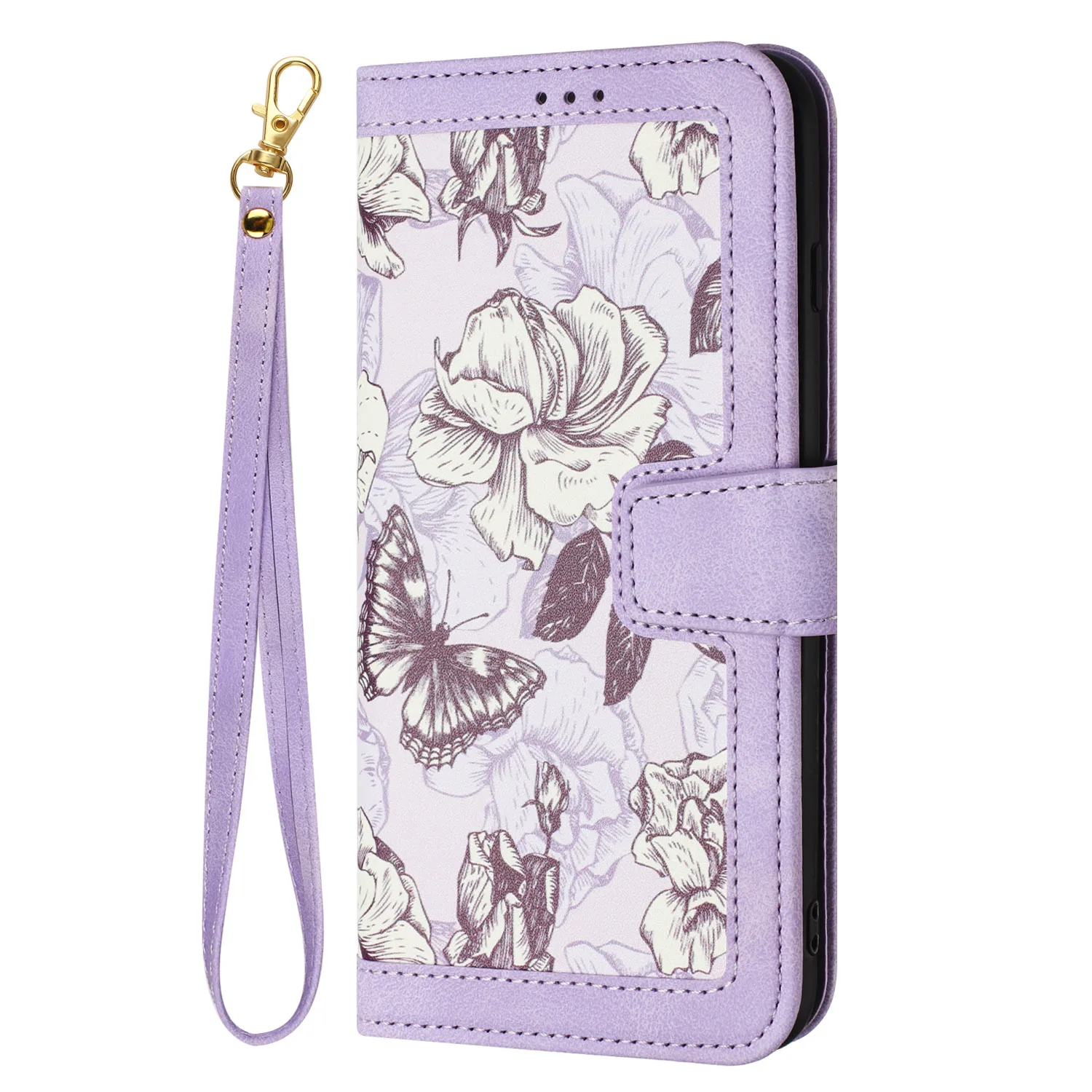 Floral Flip Cover Phone Wallet Case - Elegant Book-Style Design