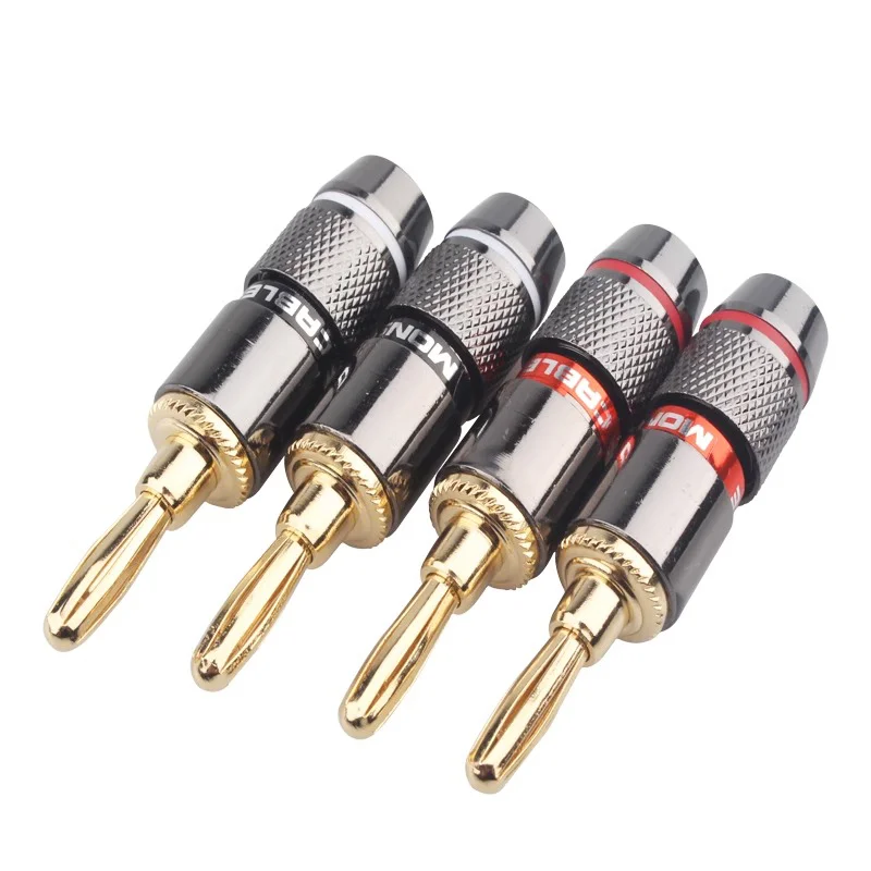 Plugues Banana Monstro Banhado a Ouro Conectores de Áudio Adaptador de Altifalante de Cobre Puro Plugue de Altifalante de Parafuso Pares 10 Pcs