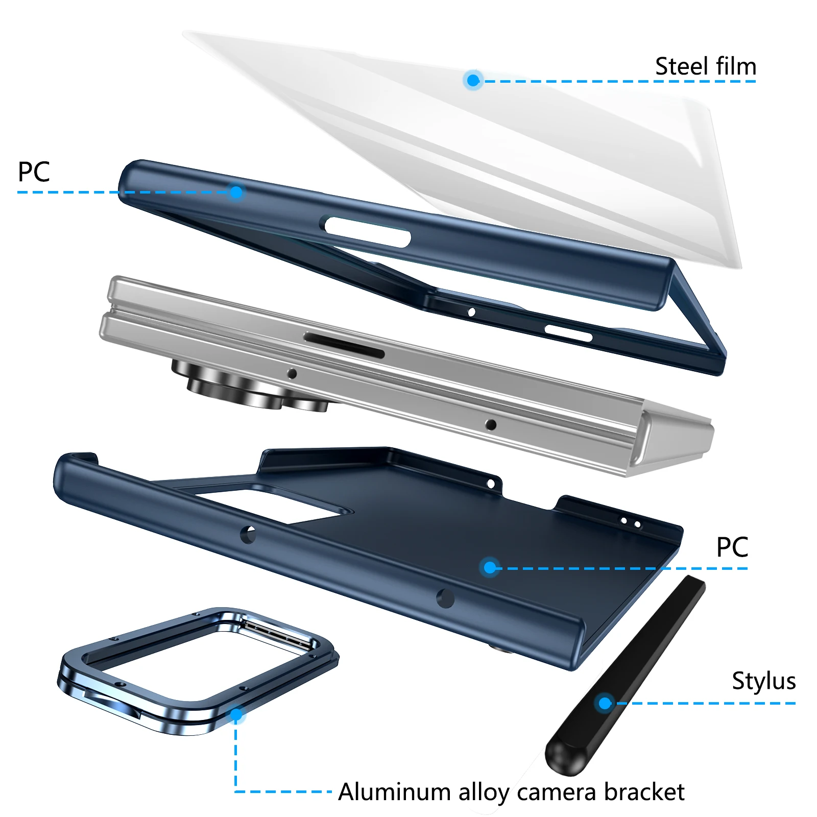 All-In-One Hinge Protection Phone Case with Stylus and Tempered Film Kickstand Cover