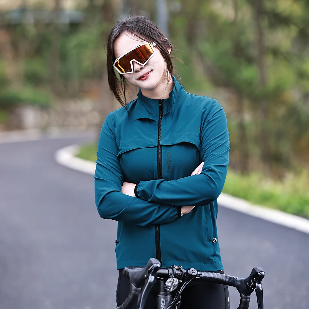 WOSAWE 여성 방풍 방수 반사 사이클링 자켓 MTB 자전거 긴 소매 윈드 브레이커 민소매 조끼 자전거 코트