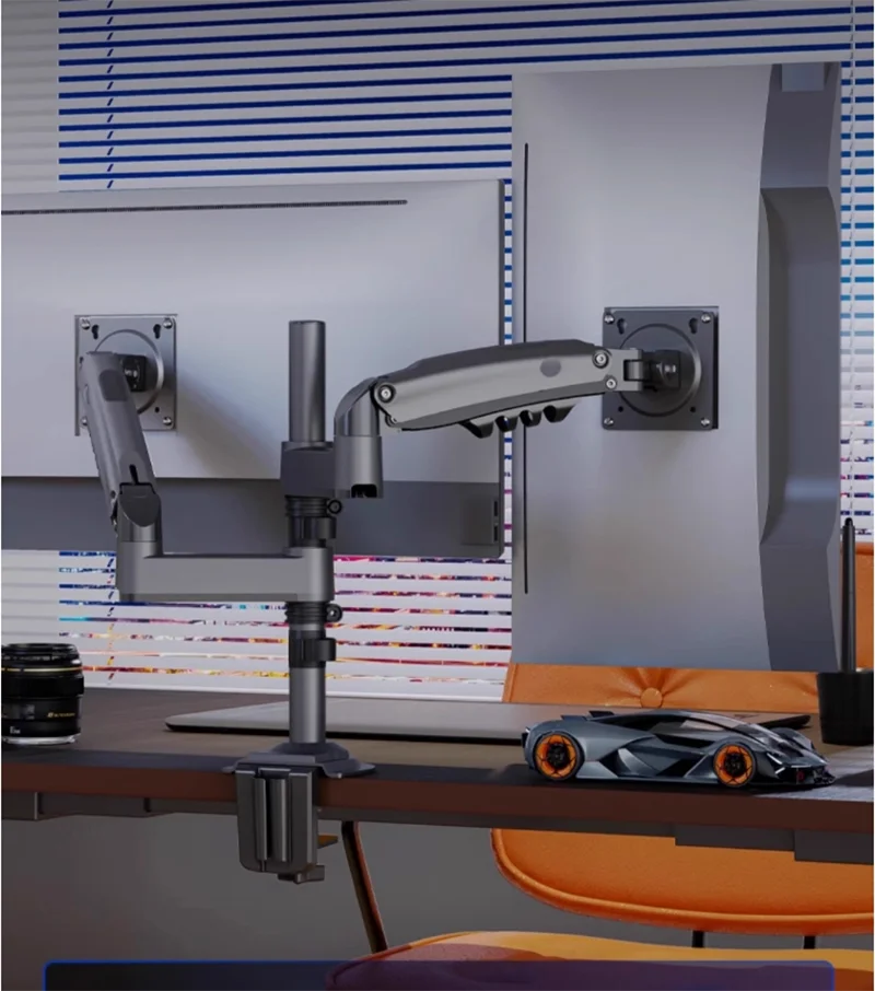 NB H180 Double Monitor Desk Holder Arm Gas Spring Full Motion 17'-27' LCD TV Mount Ergonomic Dual Arm Clamp Bracket 2-9kgs Each — view 2