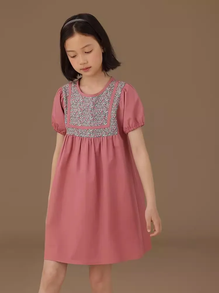 Летнее-платье-для-девочек-розовое-цветочное-Лоскутное-детское-платье-с-коротким-рукавом-милая-и-милая-хлопковая-детская-повседневная-одежда