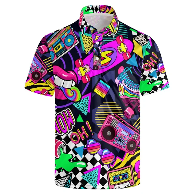 Offre spéciale impression 3d 80s 90s Polo de Golf été rétro chemise à revers rue ample à manches courtes hauts hommes bouton t-shirts 1