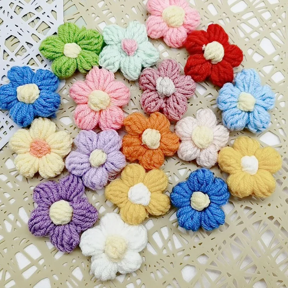 20Pcs Knitted Flower Applique Sew On Patches Floral Petals Decor For DIY Sewing Clothing Craft Hair Clip Handmade Accessories