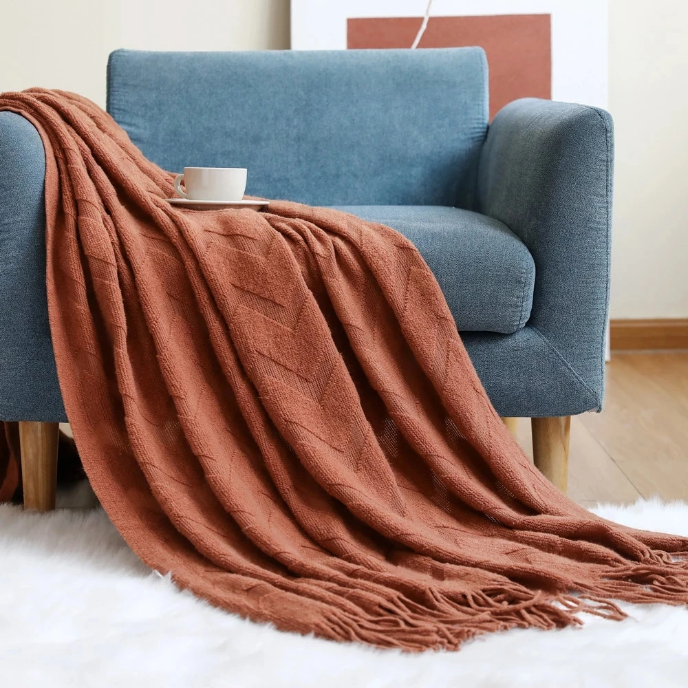 Elegant Nordic Blankets Tassel Knitted Sofa Cover Home Decorate Bedsheet Throw Blanket Cashmere Khaki Tapestry for Summer Elegan