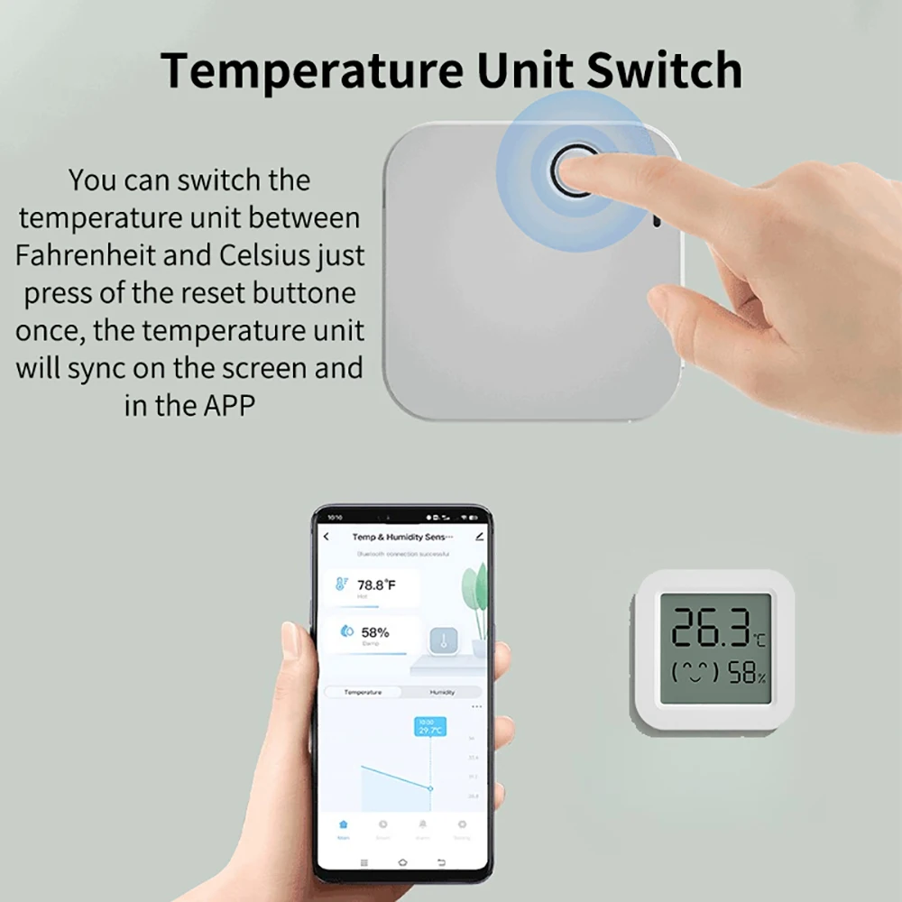 Smart Temperature Sensor Mini LCD Display Bluetooth APP Remote Control