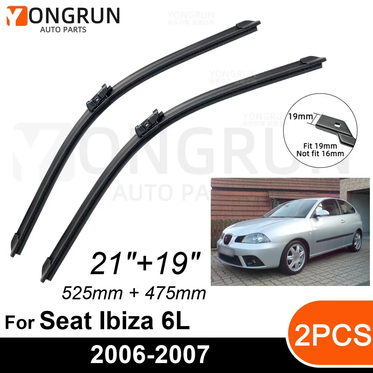 

Стеклоочистители передние Автомобильные для Seat Ibiza 6L 2006-2007, резиновые щетки стеклоочистителя 21 + 19 дюймов, аксессуары для лобового стекла автомобиля