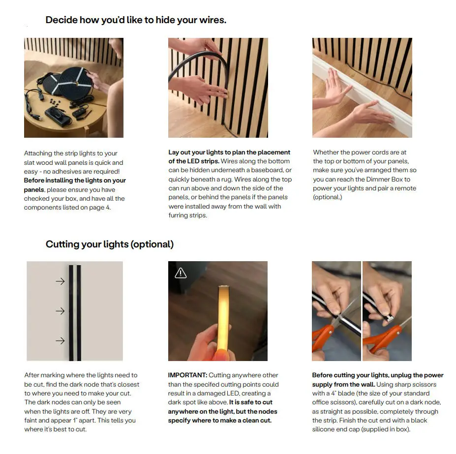 네온 방수 벽면 패널 (13*8MM LED 조명 포함) 24V 풀 블랙 네온 조명 24V 옵션 슬랫 목재 벽 조명 키트