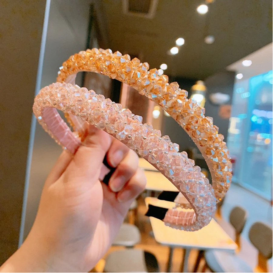 Rhinestone Luxury Hair Hoops For Women Crystal Shiny Headbands Girls Korean Hair Accessories Bezel Hair Bands Fashion Hoops Band