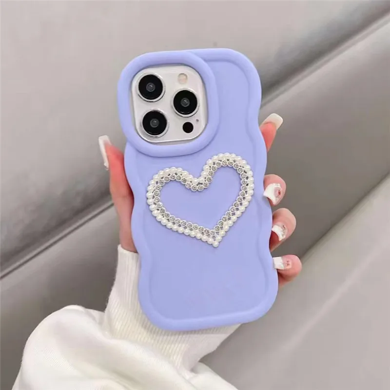 Coque arrière en silicone souple pour Xiaomi Redmi Note 13 Pro, Note 12, Note 11, 11s, Note 10 Pro, 10A, 10C, 12C, motif cœur et diamant perlé_voghion.com