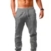 Men's Linen Pants Cotton Linen Long Pants Summer Casual Loose Drawstring Yoga Beach Trousers Breathable Elastic Waist Sweatpants 3