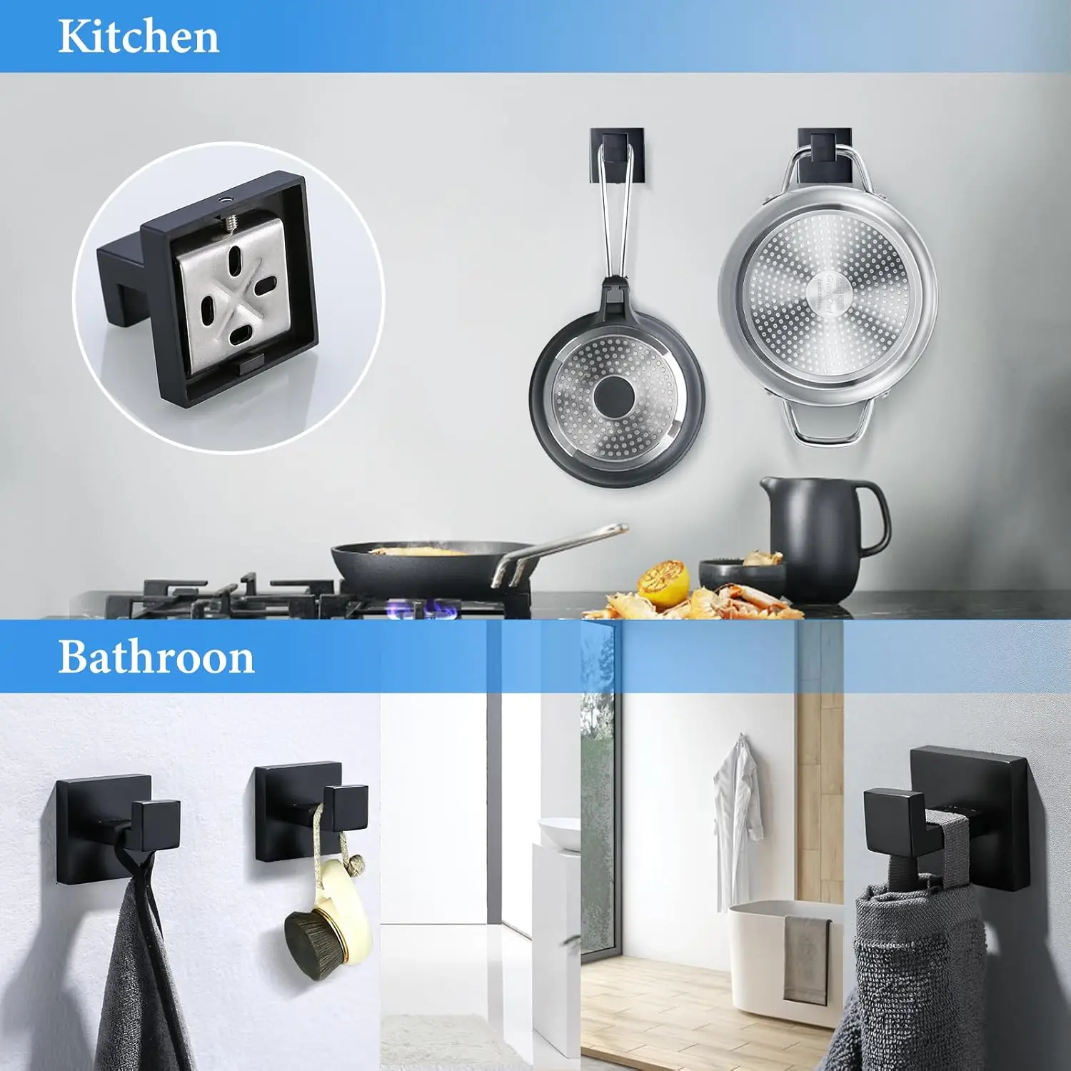 6-Piece Black Bathroom Hardware Set 23.6 Inch Towel Bar Set Double Towel Bar Ring Coat Hook and Toilet Paper