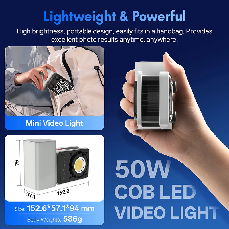 지윤 시네피어 CX50/CX50RGB 50W COB LED 비디오 조명 2700-6500K 포켓 필 라이트