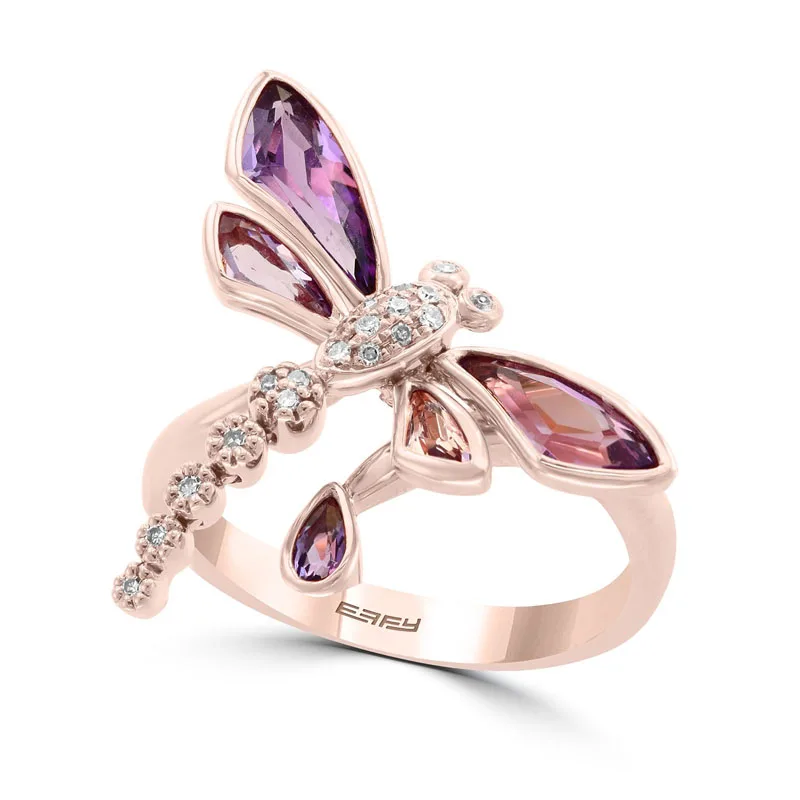 Milangirl Women Ladies Ring Romantic Beautiful Lovely Dragonfly Insect Rose Gold Color Female Ring for Party Jewelry