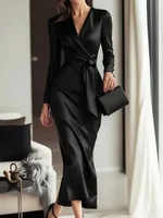 Autumn temperament goddess Hepburn style long-sleeved lace-tight waist dress for women - Image 2