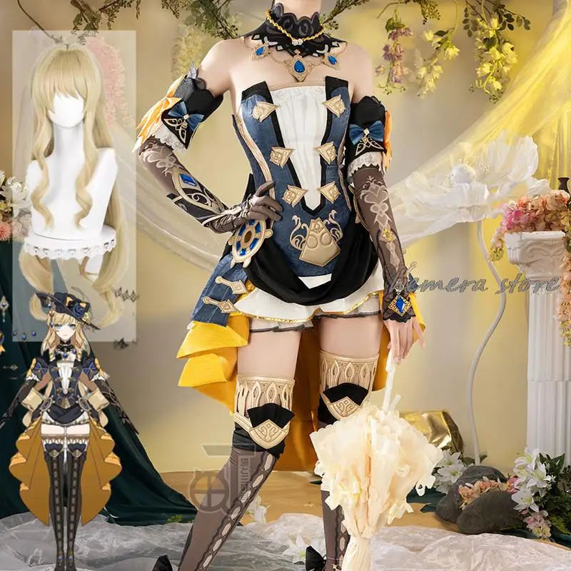 

Navia Cosplay Costume Genshin Impact Fontaine Spina Di Rosula Dress Curly Wig Hat Gloves Necklace Clorinde Socks Legging Uniform