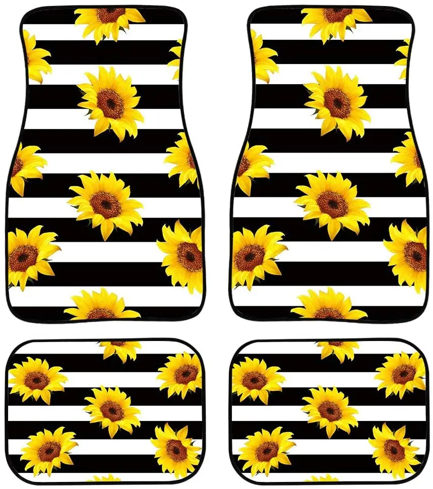 

Stylish Sunflower on Stripes Design Car Floor Mats Carpet for Women Car SUV Van-Heavy Duty Full Interior,Universal Fit