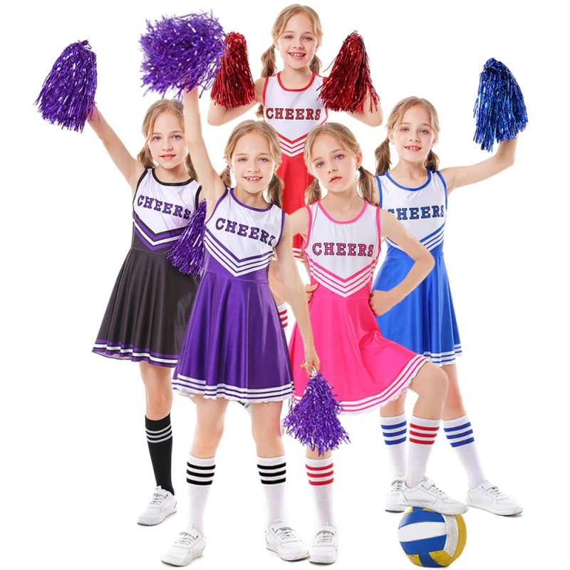 3-12T Summer Kids Tank Top Cheerleading Suit Letter Printing Slim Fit Dress Kinder Baby Girl Cheerleading Performance Costumes