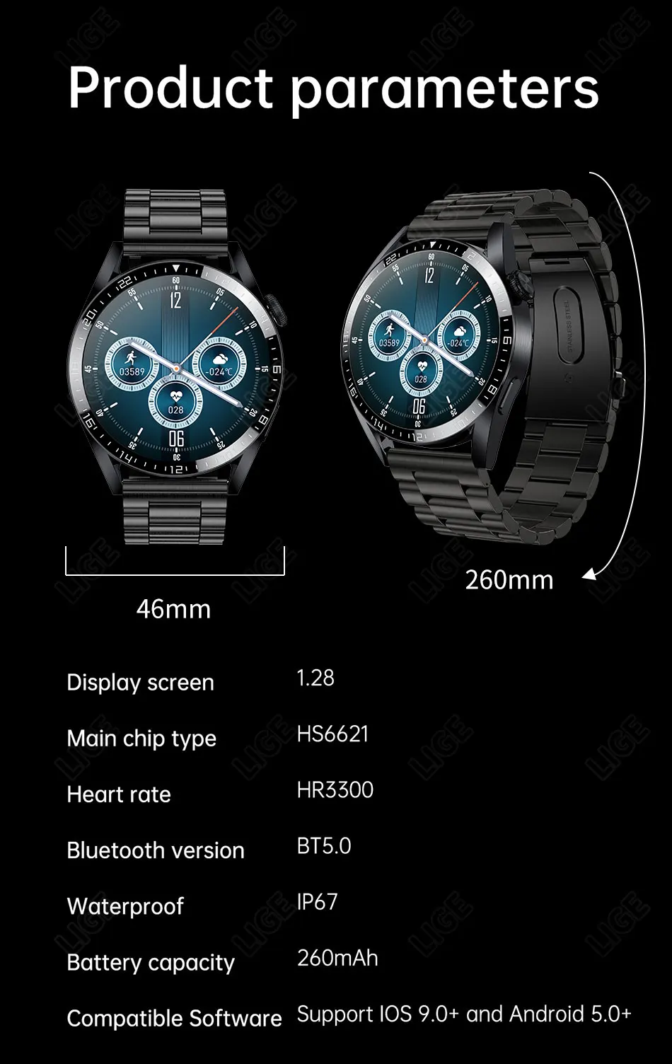 LIGE Bluetooth Calls Smart Watch Men Dialing Receive Phone Calls Sports Pedometer Calorie Consumption Smartwatch Man Bracelet