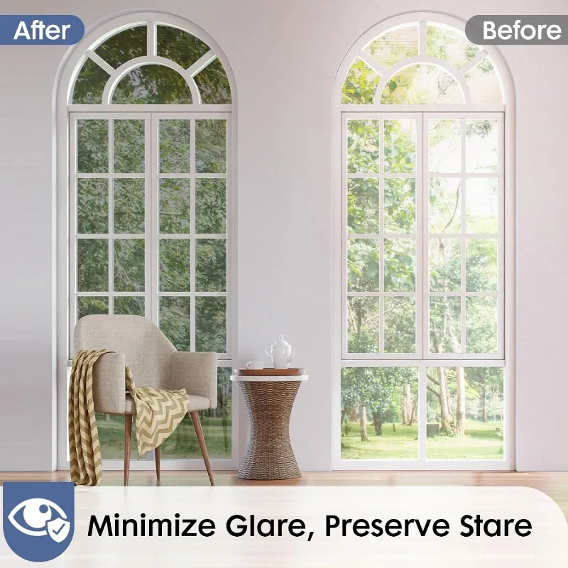 Silver Reflective Daytime Privacy Glass Film - Heat Control & Sun Blocking, Non-Adhesive Static Cling