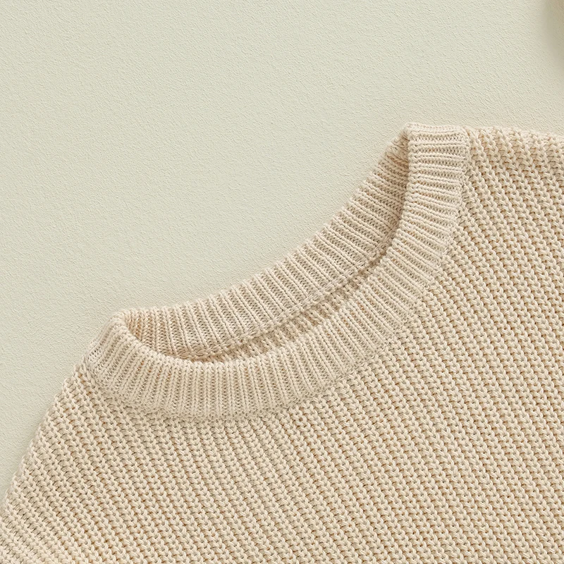 Autumn Winter Fashion Mommy and Me Matching Sweaters Solid Color Ribbed Long Sleeve Round Neck Chunky Knit Tops 5