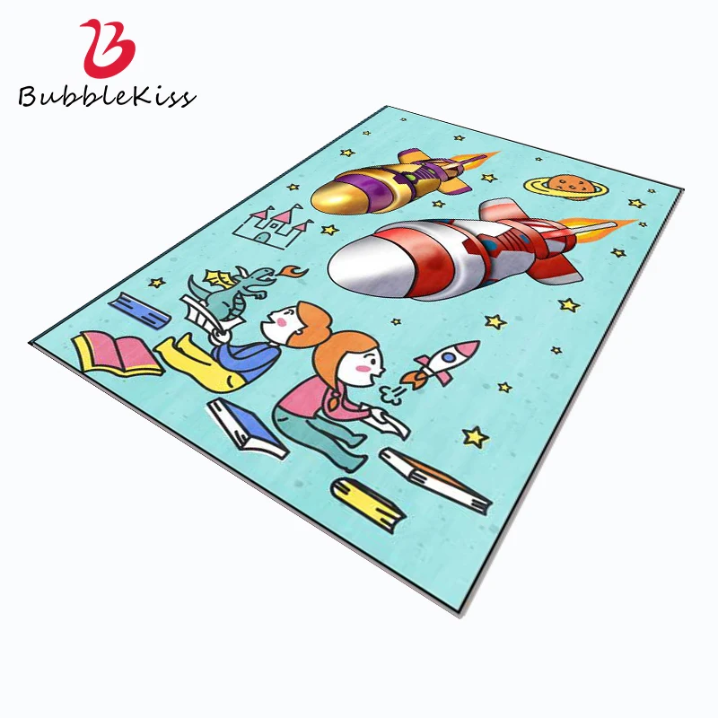 Bubble Kiss Modern Cute Cartoon Living Room Carpet Space Rocket Pattern Tappeto Home Children Room Bedroom Decor Tappeto Comodino Mat