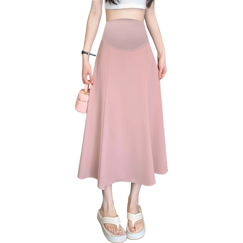 Summer Fashion A Line Drappy OL Maternity Skirts Elastic Waist Belly A Line Clothes for Pregnant Women Casual Pregnancy