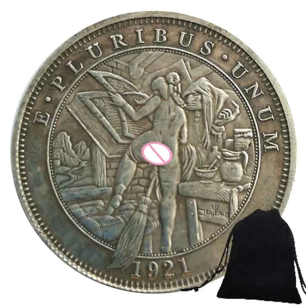 

Luxury Liberty Chritmas Girl Art Couple Coin/Lucky Decision Coin Pocket Badge Commemorative Morgan Coin+Gift Bag