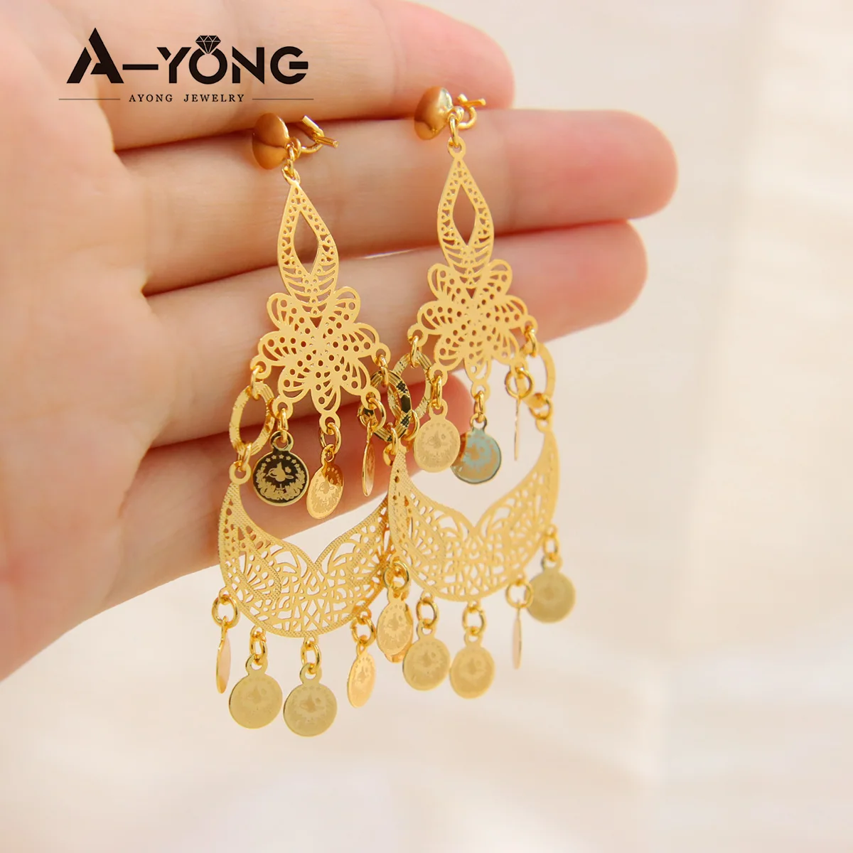 Premium Arabic Forming Gold Rani Haram Earrings Bridal Combo Set HR2754