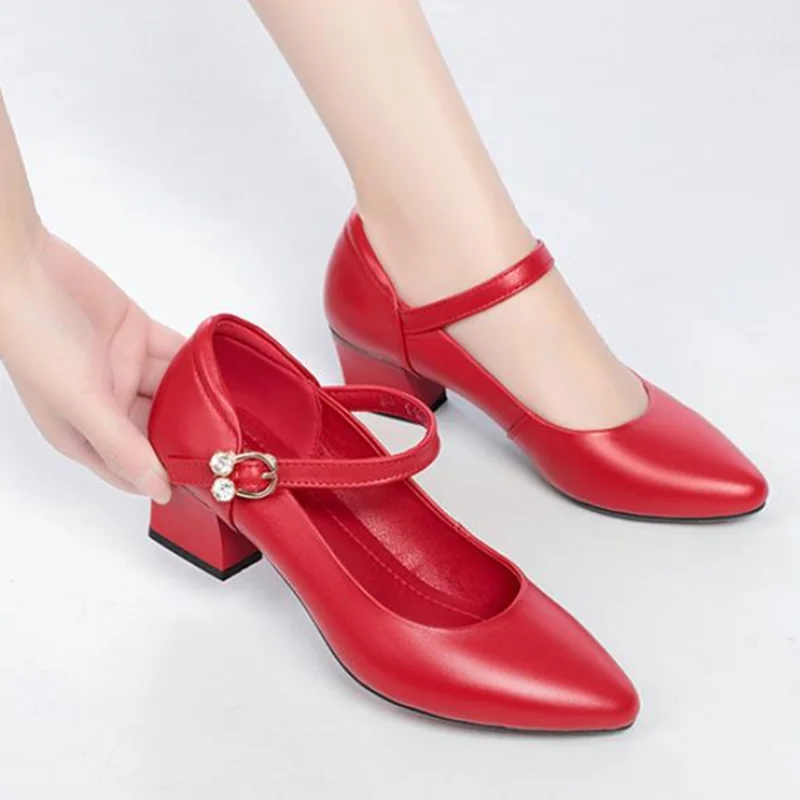 DIMANYU Women Office Shoes Large Size 41 42 43 Spring Genuine Leather Women Commuter Shoes Round Toe Shallow Mouth Ladies Shoes