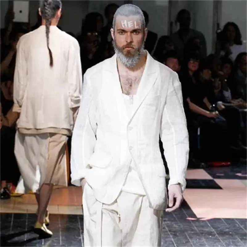 

Men's Thin Casual Suit New European And American Style Fashion Coat Breathable Summer Loose White Cotton Linen Suit