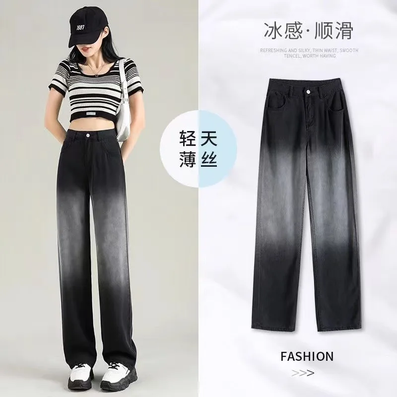 

Summer Black High Waist Jeans Women Goth Pants Trousers Wide Leg Baggy Jeans Pants Boyfriend Vintage Mom New Y2K Jeans Woman