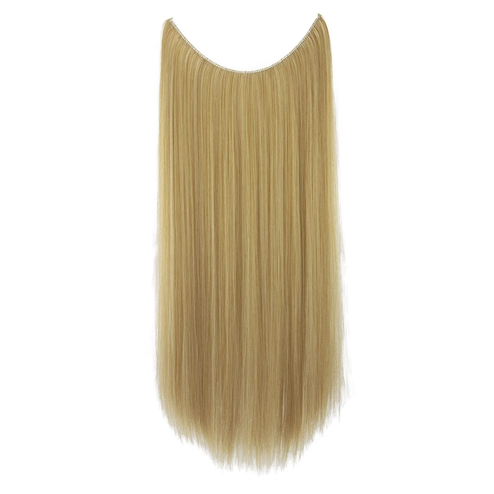 Synthetic Hair Extensions 26 Inch Long Straight Gray Black Blonde Fish Line Halo Invisible Hairpiece Hair Accessories hair extensions