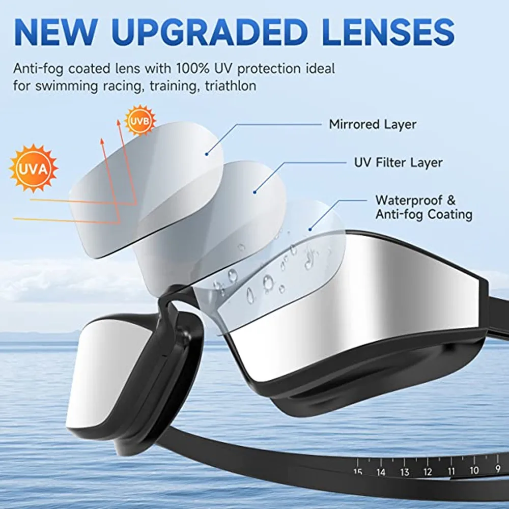 Findway Adult Swimming Goggles UV Protection Soft Silicone Nose Pad Replaceable Anti-Fog Leakproof Men Women Swimming Glasses 2
