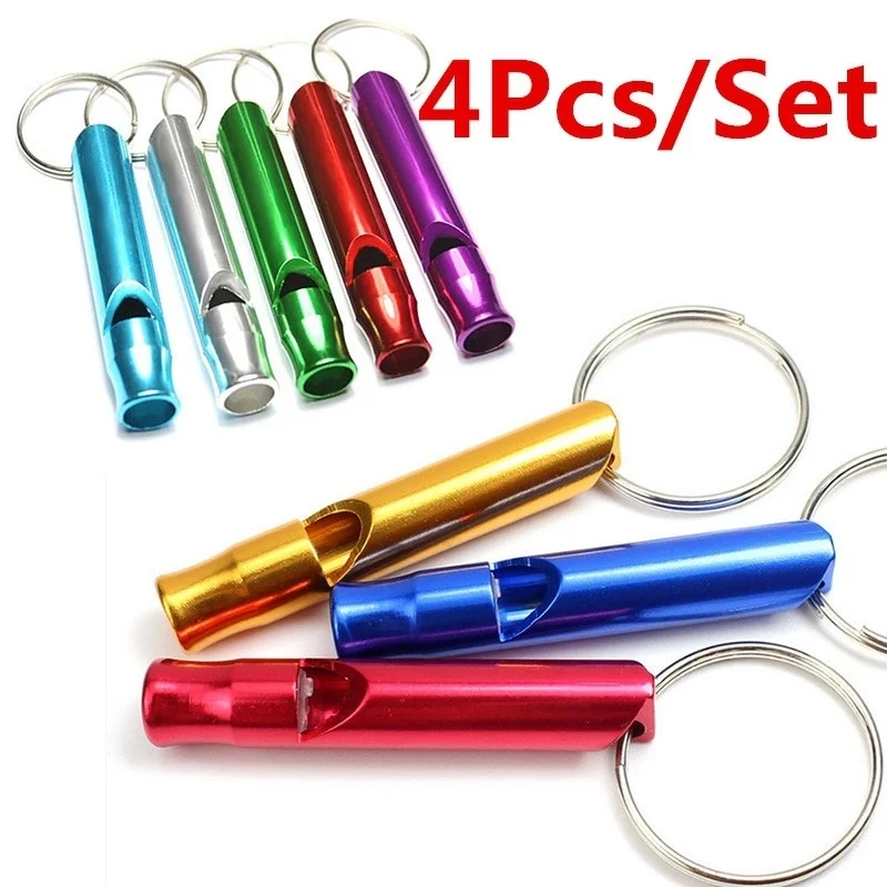 Survival whistle 4Pcs/Set Aluminum Alloy Small Whistle Key Ring Keychain for Outdoor Survival Camping Emergency Sport Safety Rape